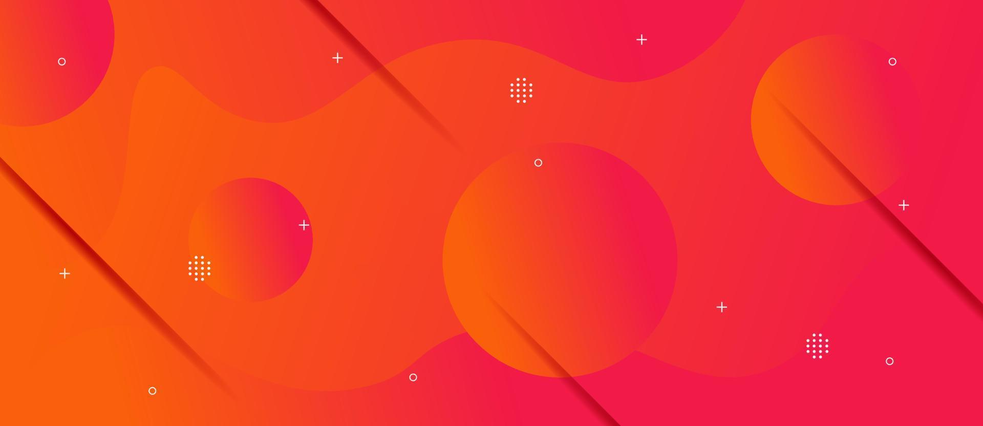 Colorful abstract background with shades of red and orange and memphis elements as well as digital and technological themes. vector