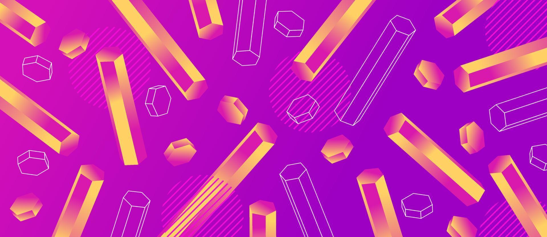 Colorful animated gradient neon, pink, yellow hexagon tube. 3D geometric shape futuristic abstract background. vector