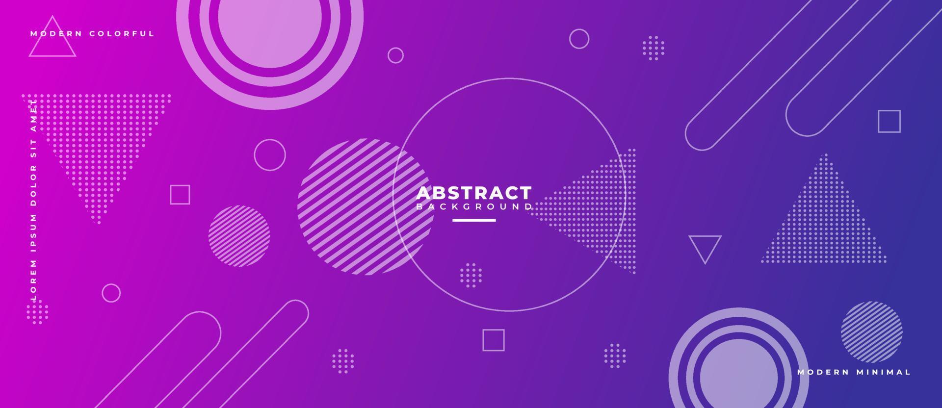 Flat geometric abstract background. Purple color dynamic shape, circle, triangle, line, dot compositions. Vector illustrations.