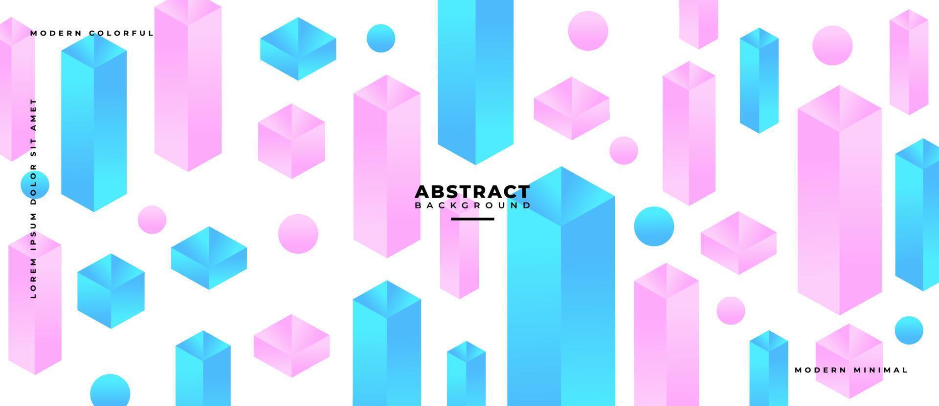 Futuristic gradient blue, pink animated geometric rectangle shape on white abstract background. vector