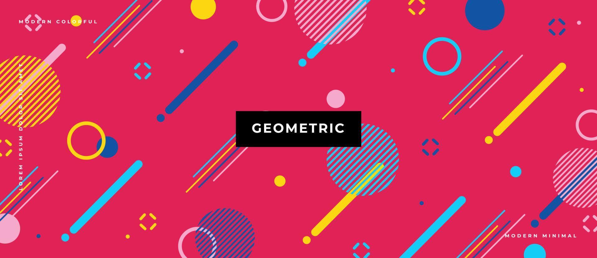 Memphis style flat elements. Geometric line, circle, dot parallel animated on neon background. vector