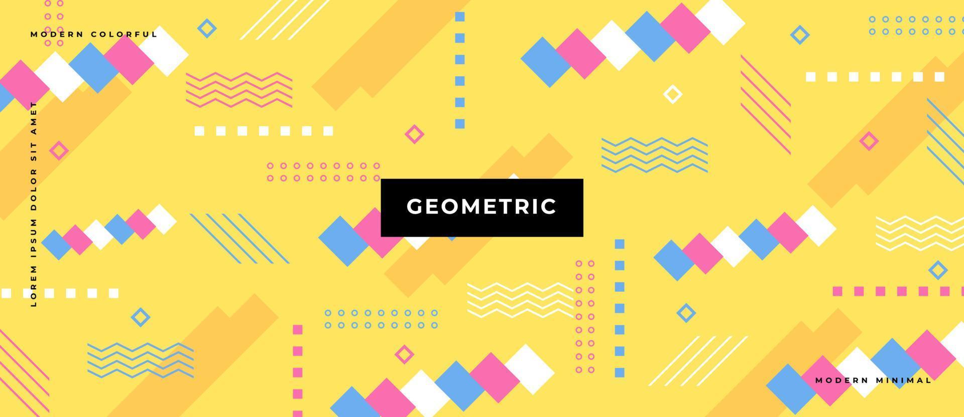 Memphis style Minimal geometric lines texture and dotted pop seamless pattern on yellow background. vector