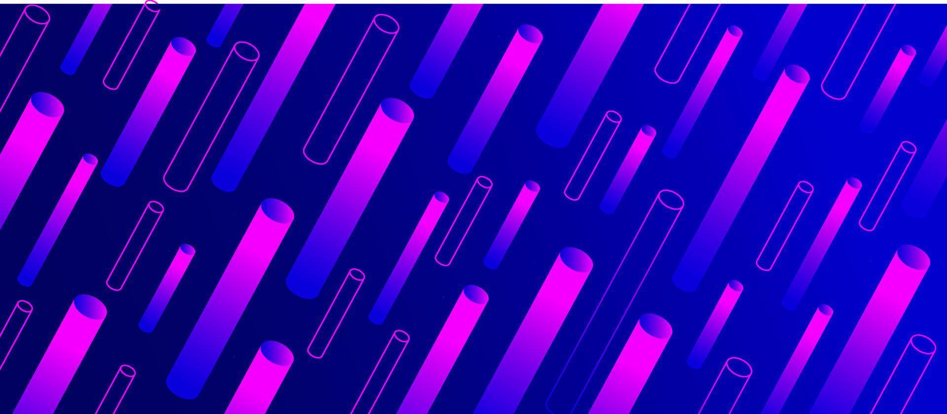 Colorful gradient geometric 3d tube blue, neon pink diagonal shape on navy blue abstract background. vector