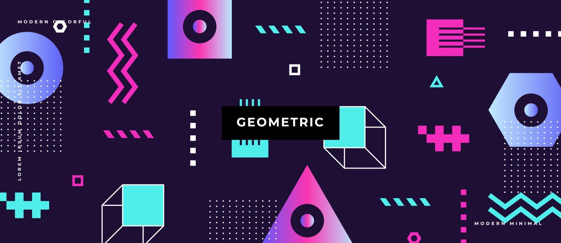 Vector seamless pattern with abstract Bauhaus or Memphis geometric shapes and composition. Retro elements, geometric pattern