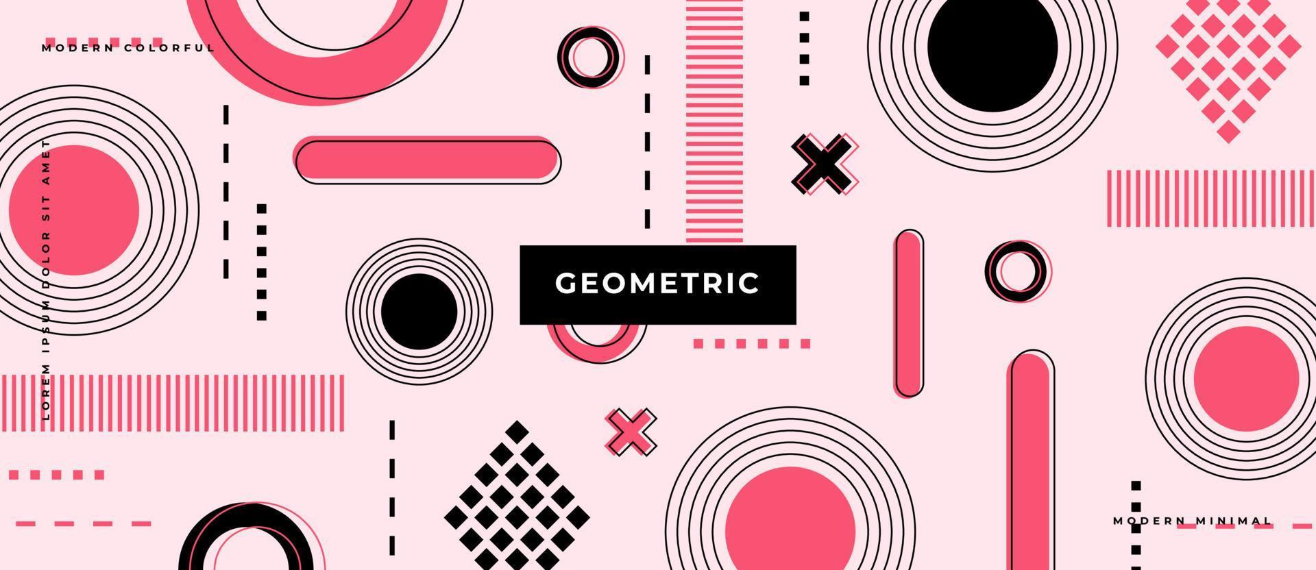 formas de círculo geométrico de Memphis, línea, composición de puntos. elementos retro, ilustración de fondo de patrón geométrico. vector