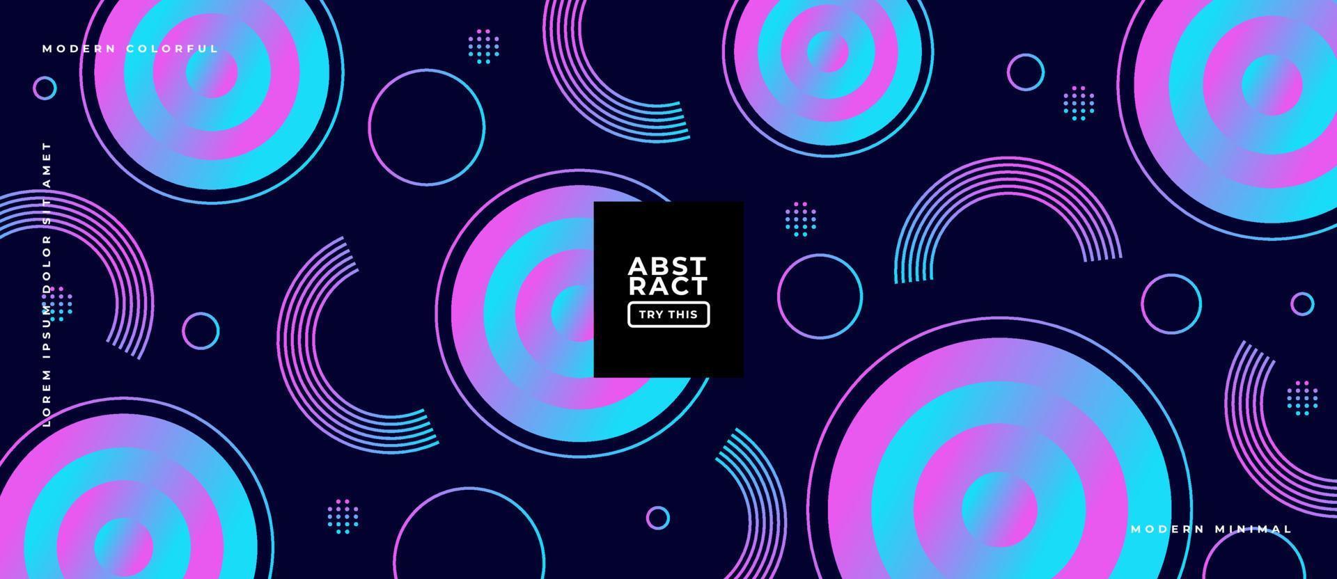 Dark retro futuristic geometric circle shape, line neon, blue abstraction background. vector