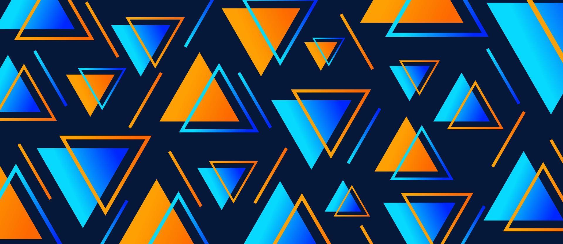 Colorful gradient orange, blue geometric triangle futuristic shape on navy blue abstract background vector