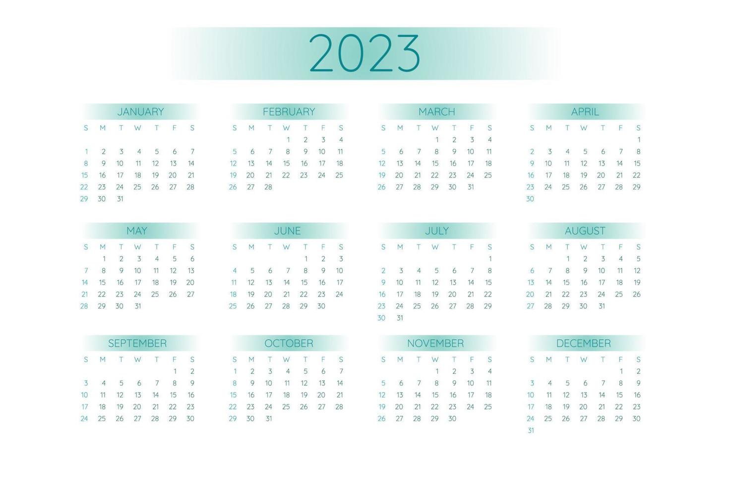 2023 Pocket Calendar Template In Strict Minimalistic Style With Teal