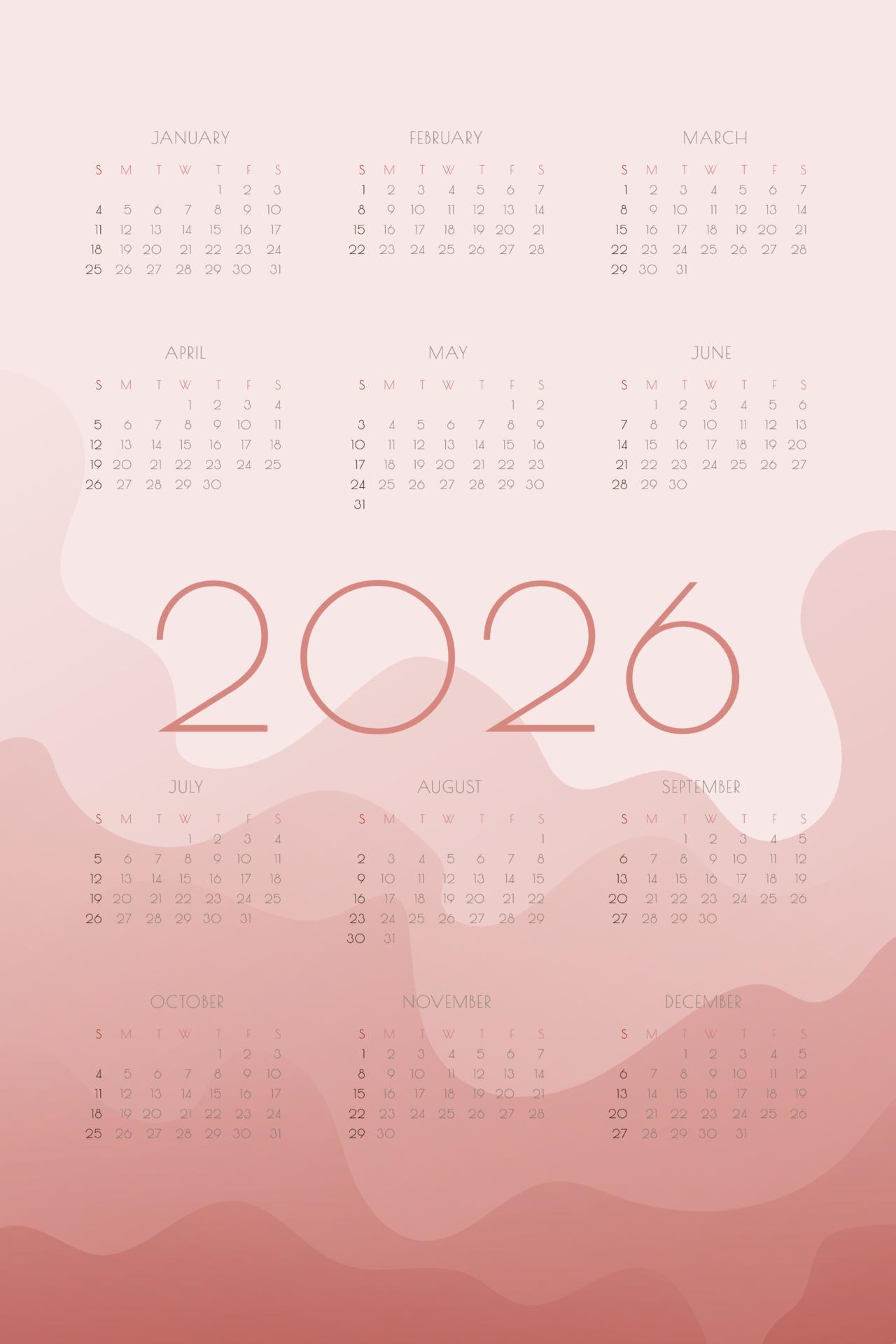 2026-calendar-with-red-gradient-shapes-4684554-vector-art-at-vecteezy