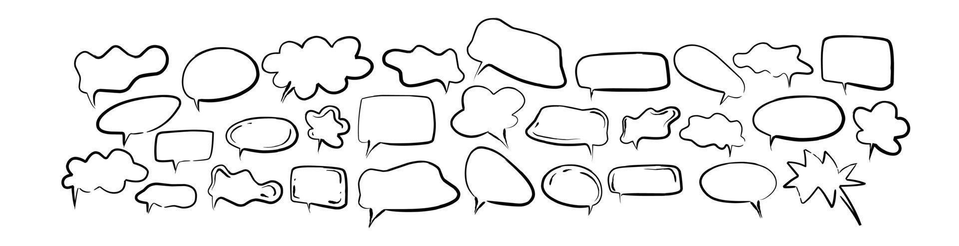 speech bubble set in hand drawn doodle style vector