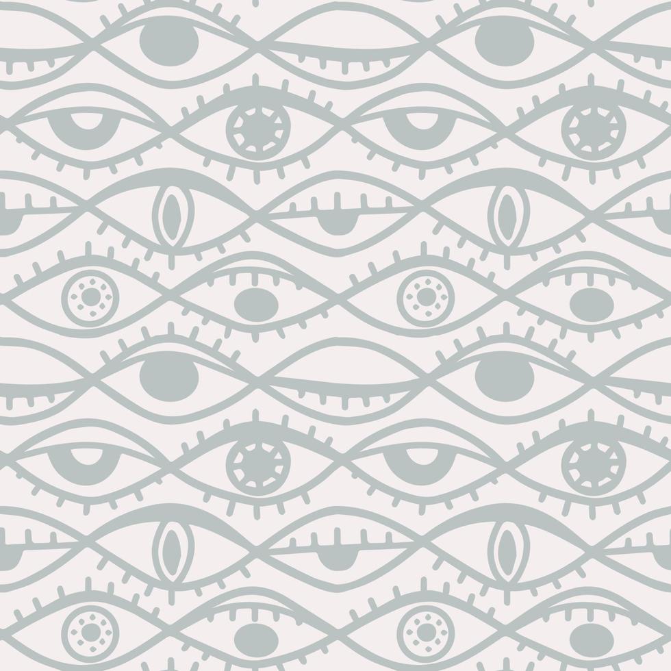 hand-drawn different eyes seamless pattern light dusty palette, endless background with eye symbol of magic esoteric divination vector