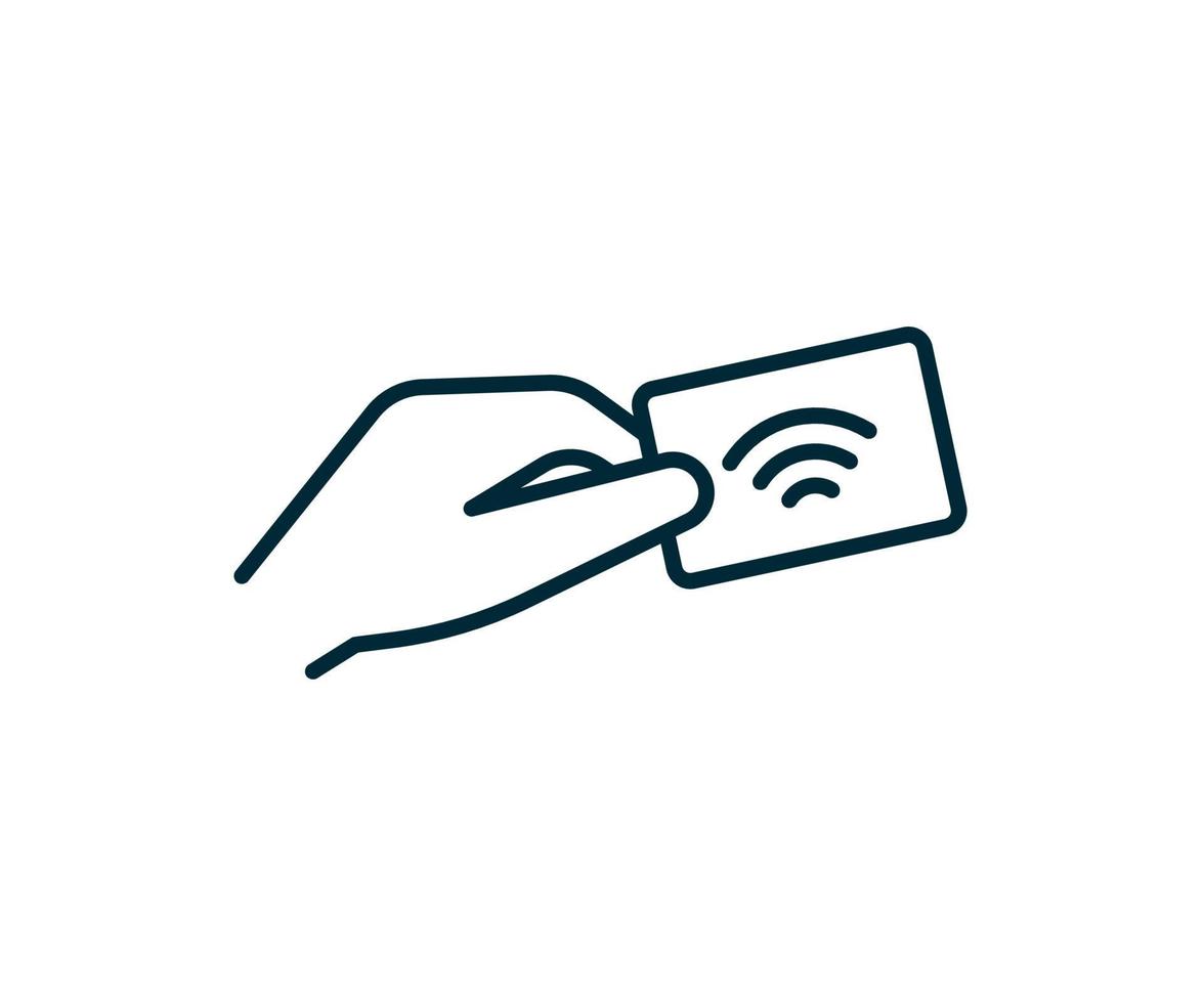Contactless technology payment card for purchases via nfc, rfid, icon line. Wireless pay transaction sign. Payment on checkout credit card. Vector illustration