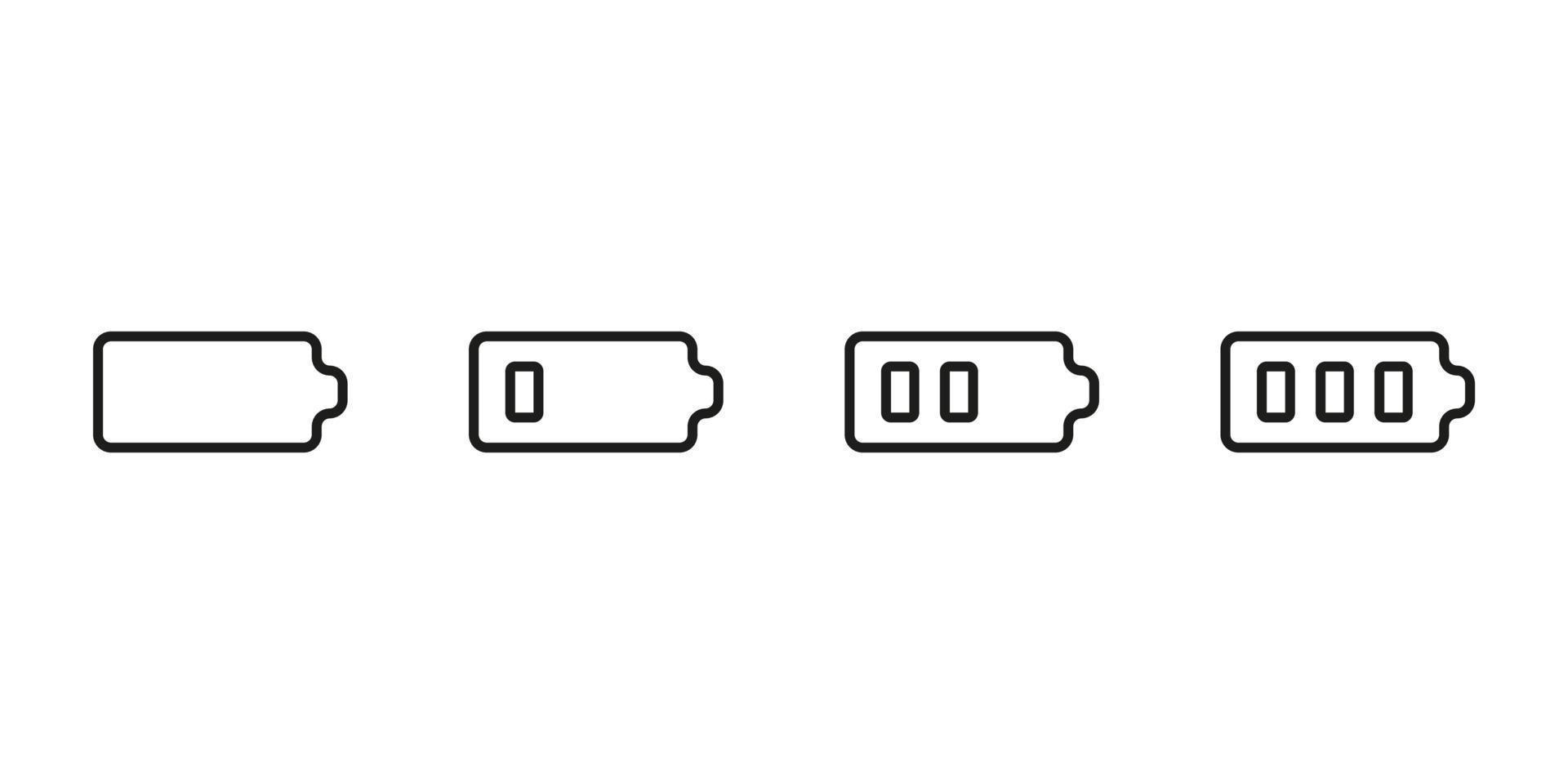 Set level energy battery from low in full, line icon. Power battery with energy. Vector sign