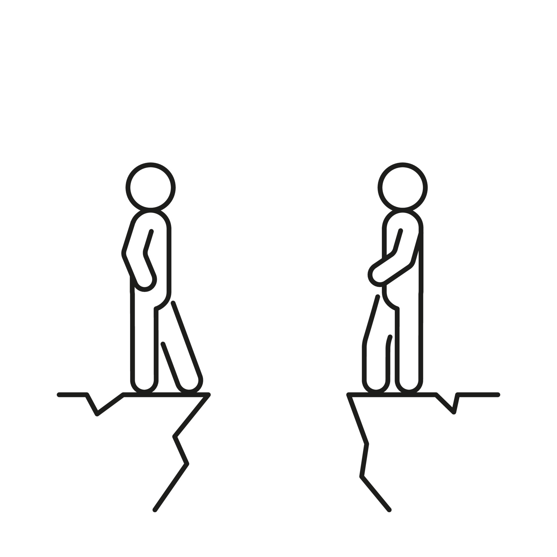 Two people on different cliff mountain, gap and conflict under