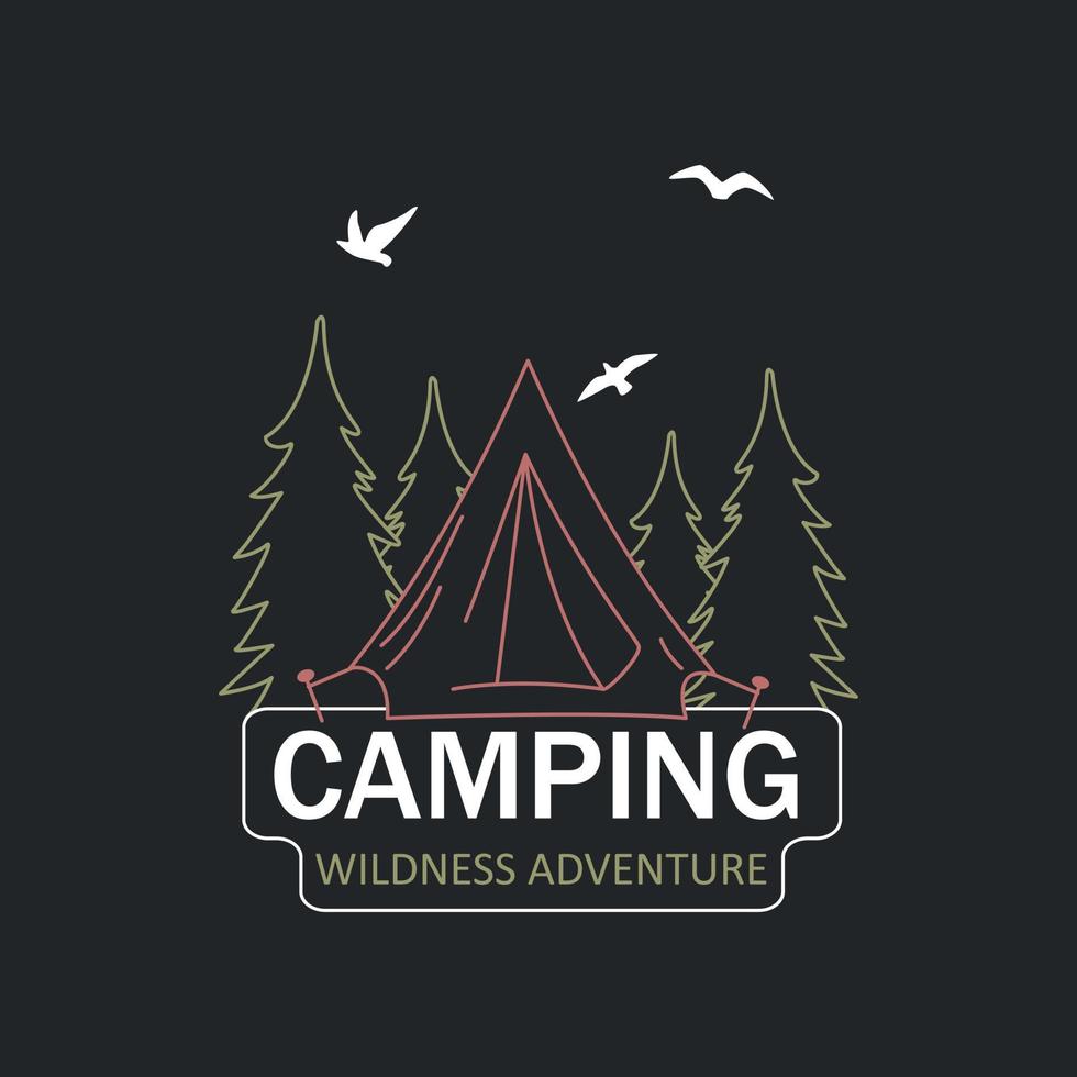 Tent And Christmas Trees With An Inscription, Camping Concept. Retro Hand-Drawn Vector. For Prints On T-shirts, Posters And Other Purposes. vector