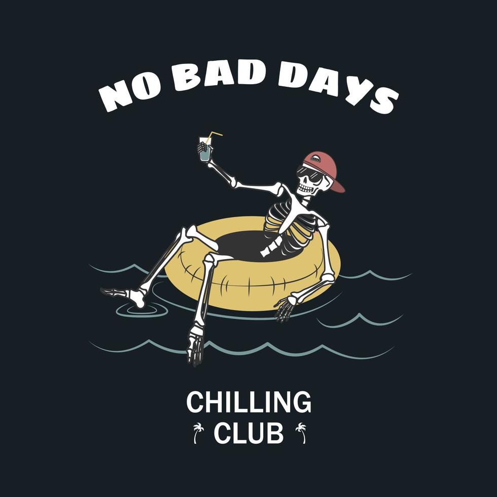 A Skeleton In An Inflatable Swimming Circle. Retro Hand-Drawn Vector. For Prints On T-shirts, Posters And Other Purposes. vector