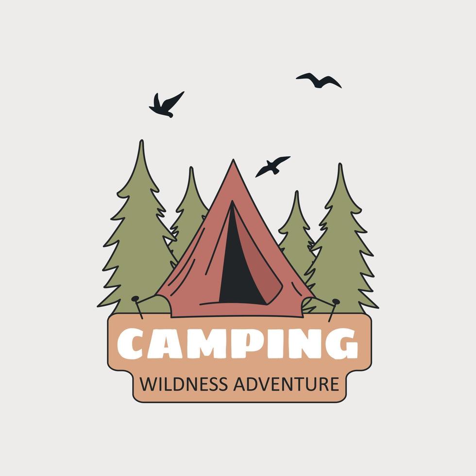 Tent And Christmas Trees With An Inscription, Camping Concept. Retro Hand-Drawn Vector. For Prints On T-shirts, Posters And Other Purposes. vector