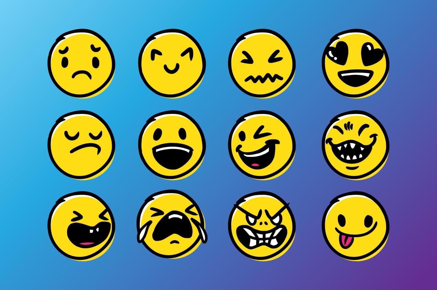 Conjunto de lindo emoticon dibujado a mano con vector de fondo moderno. símbolos de calidad premium y colección de logotipos web de letreros. Pictogramas de emoticonos simples y modernos.