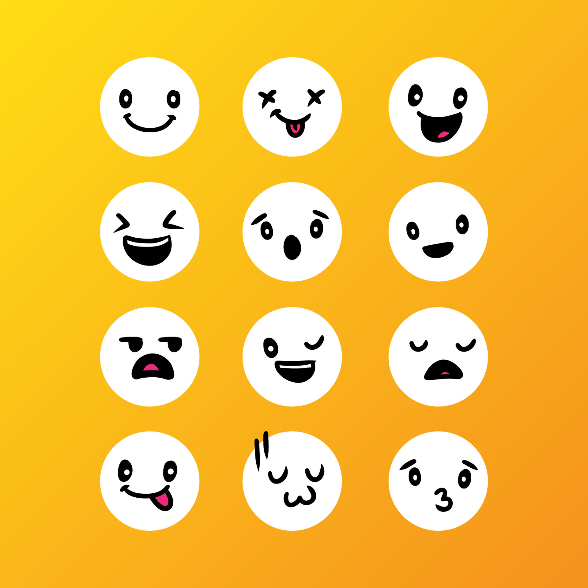 Set of cute emoticon hand drawn with yellow background vector ...