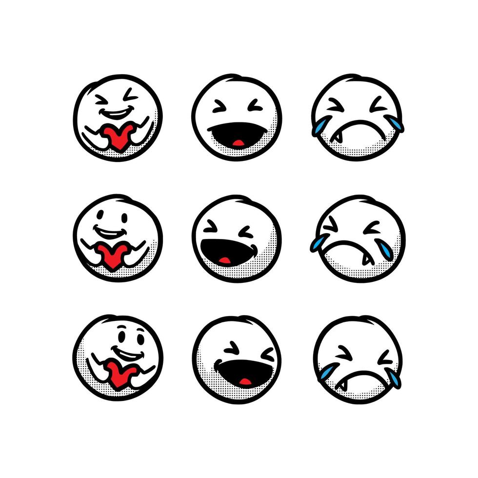 conjunto de lindo emoticon dibujado a mano con vector de fondo aislado. símbolos de calidad premium y colección de logotipos web de letreros. Pictogramas de emoticonos simples y modernos.