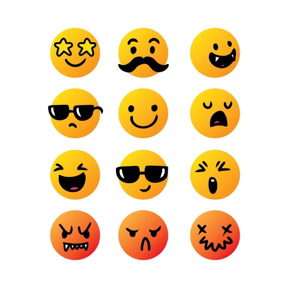 Set of cute emoticon hand drawn with isolated background vector ...