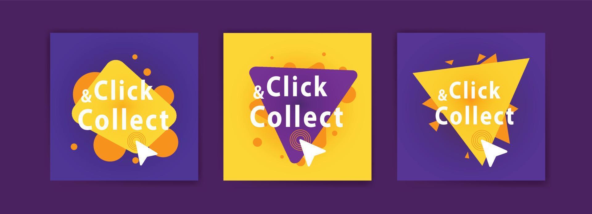 Click and collect. Vector banners for backgrounds, greeting cards, social media post ads and , postcards.