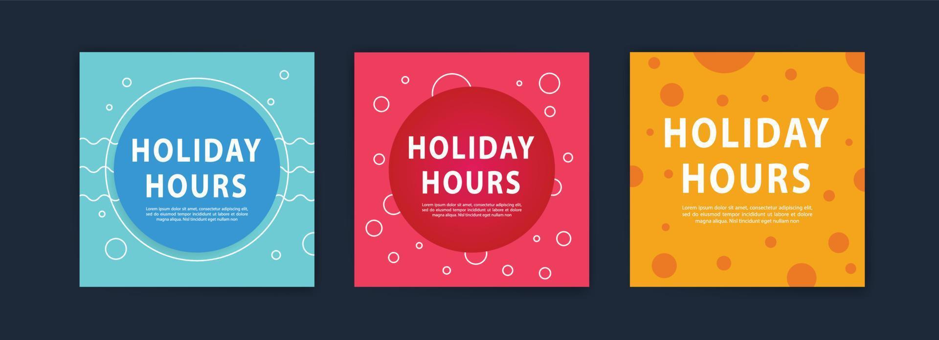 Holiday hours. banner or label for business promotion. vector