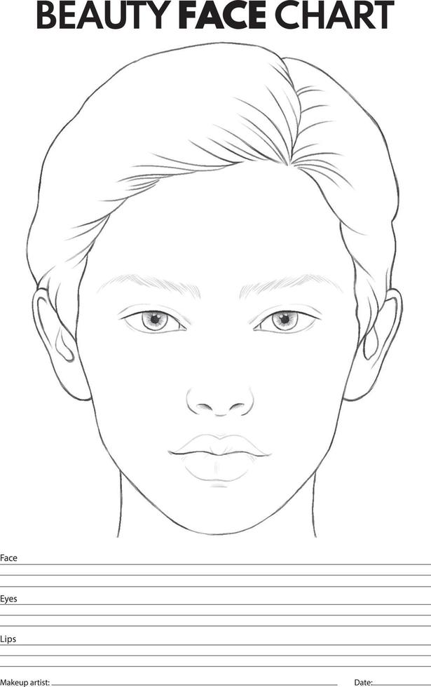 Beauty Face Chart for Makeup with Hand Drawn Woman Face vector