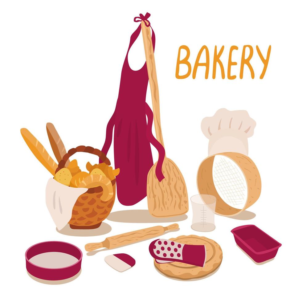 Bakery tools and bread illustration vector