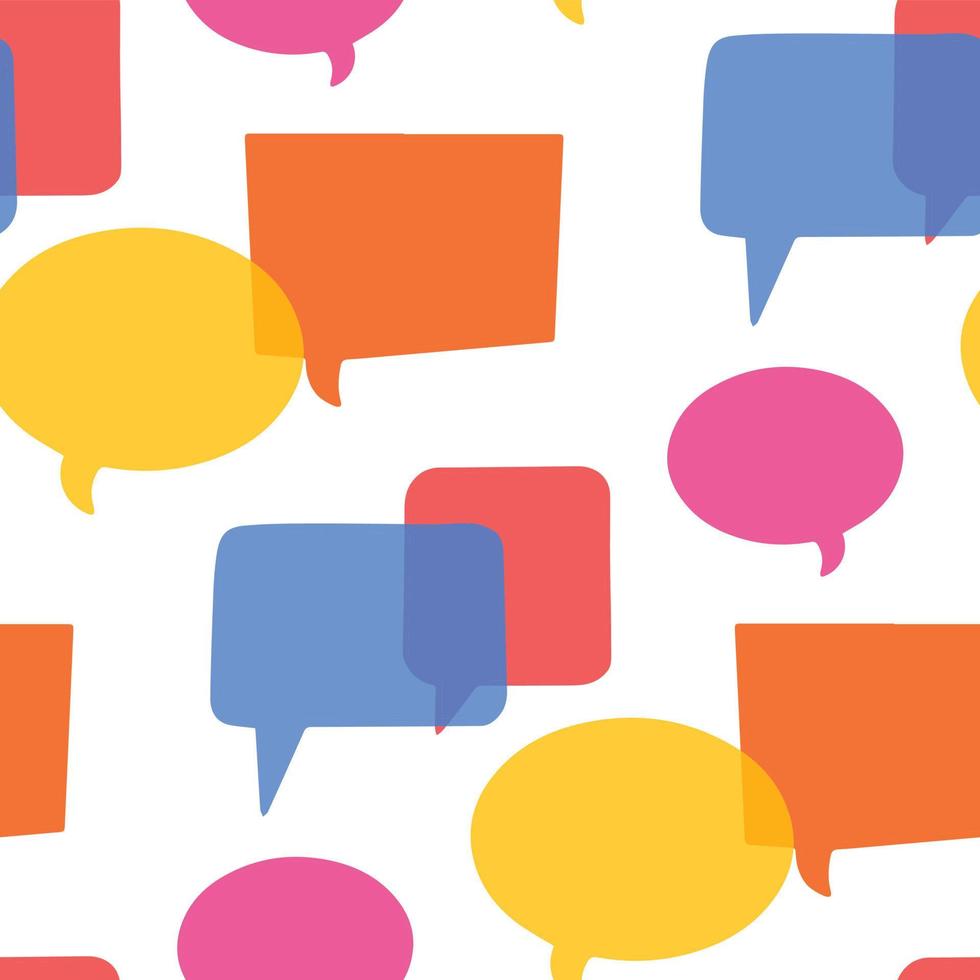 Bright business seamless pattern with colorful speech bubbles, dialog boxes background vector