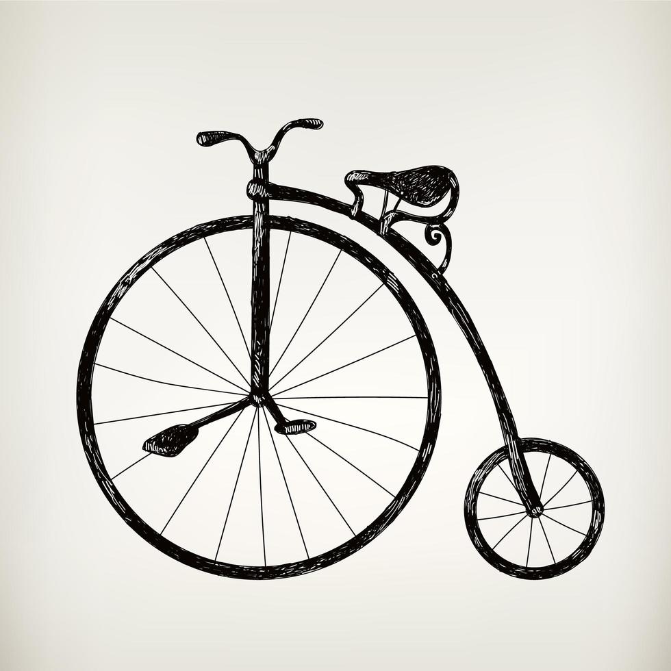 Vector retro hand drawn bicycle silhouette isolated, doodle vintage