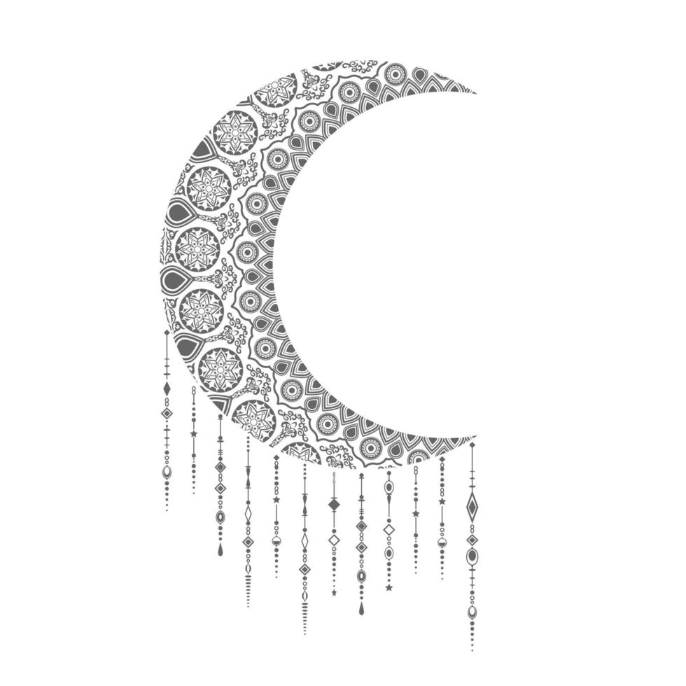 luna mandala étnica, plantilla de tatuaje monocromo vector