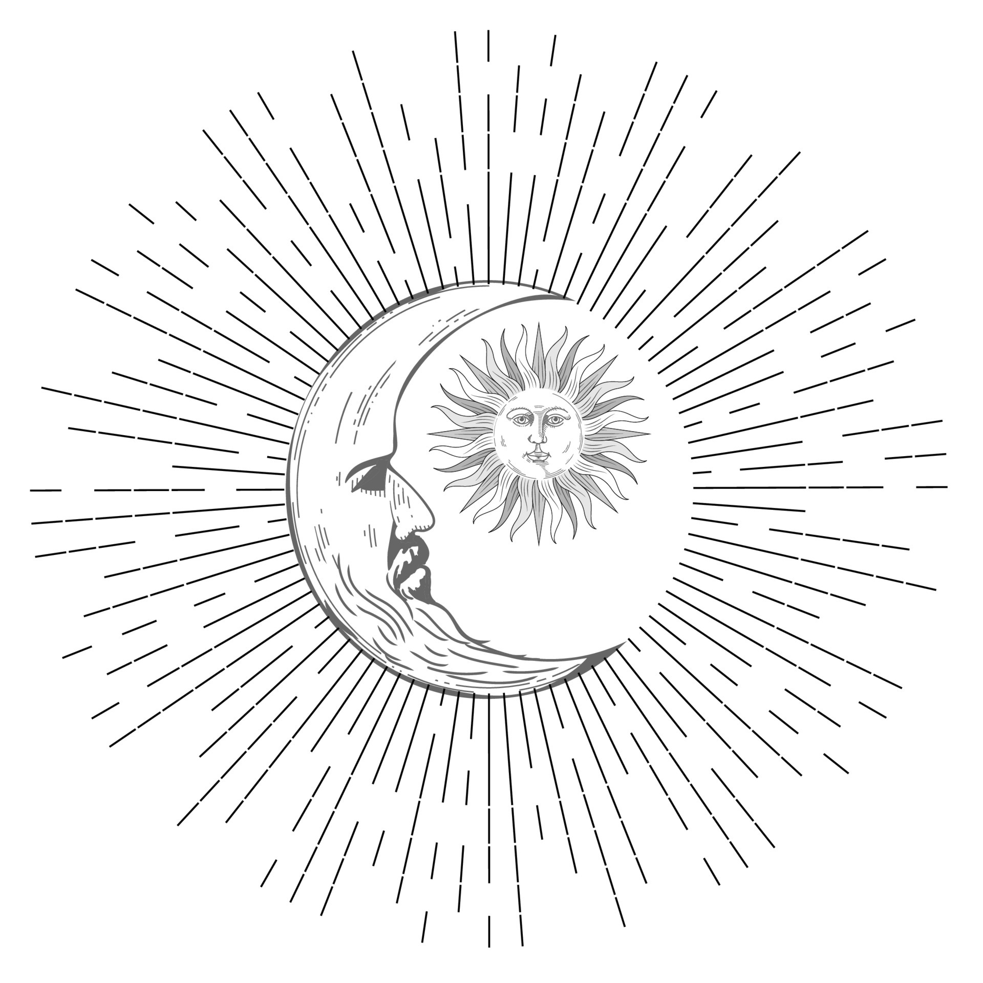 Boho crescent moon, sun tattoo design hand drawn 4685010 Vector Art at  Vecteezy