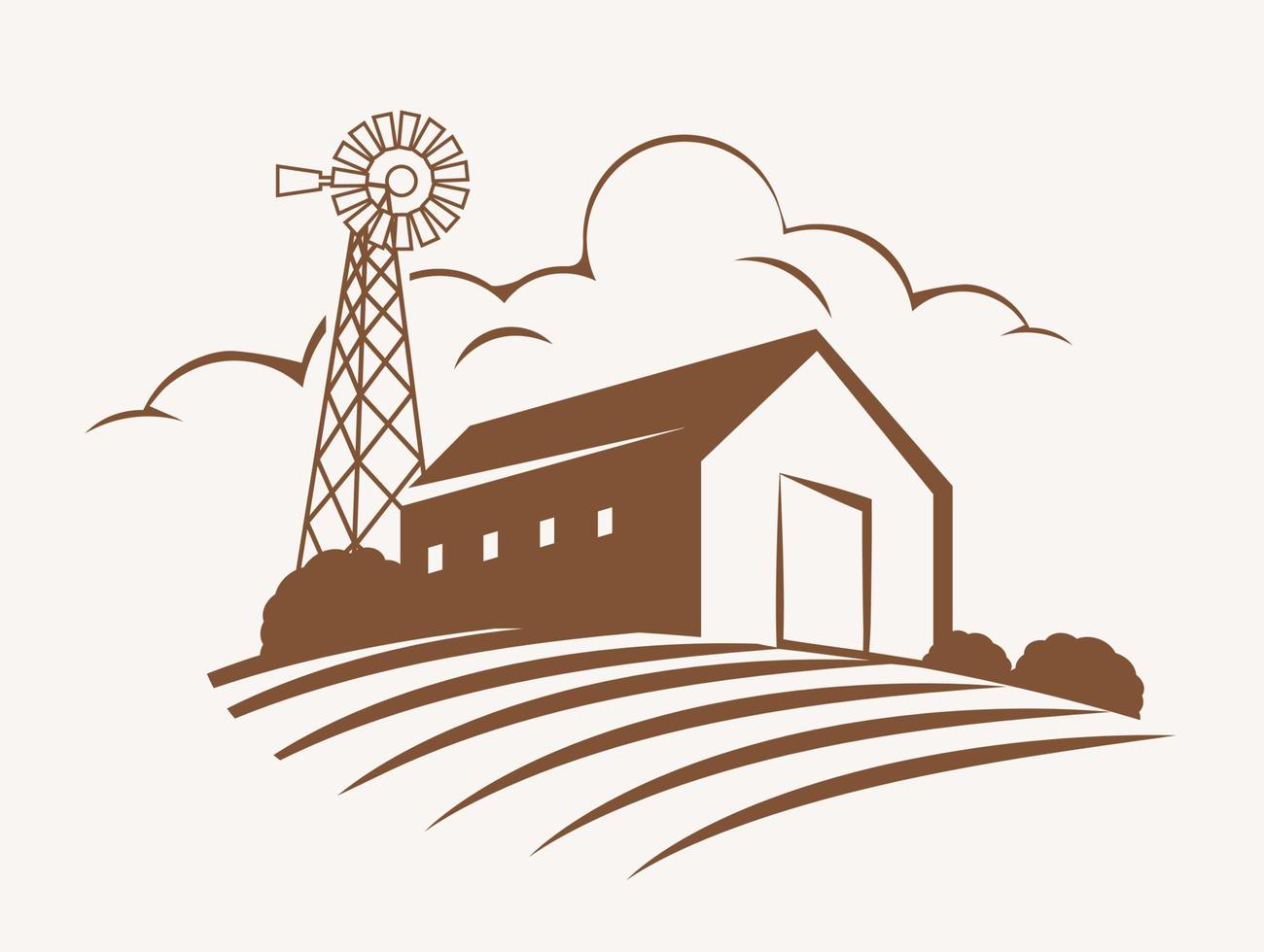 Wind turbine on farm, eco energy vector