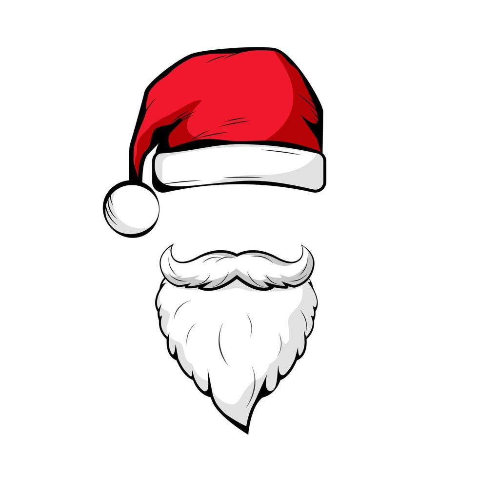 máscara de santa claus, cara de fiesta de navidad con barba y sombrero vector