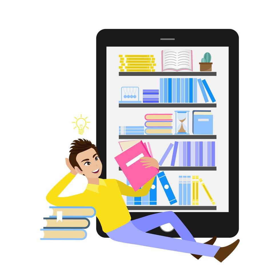 Micro learning concept. Set of book in online library on tablet and cartoon  character design vector illustration. 4685165 Vector Art at Vecteezy