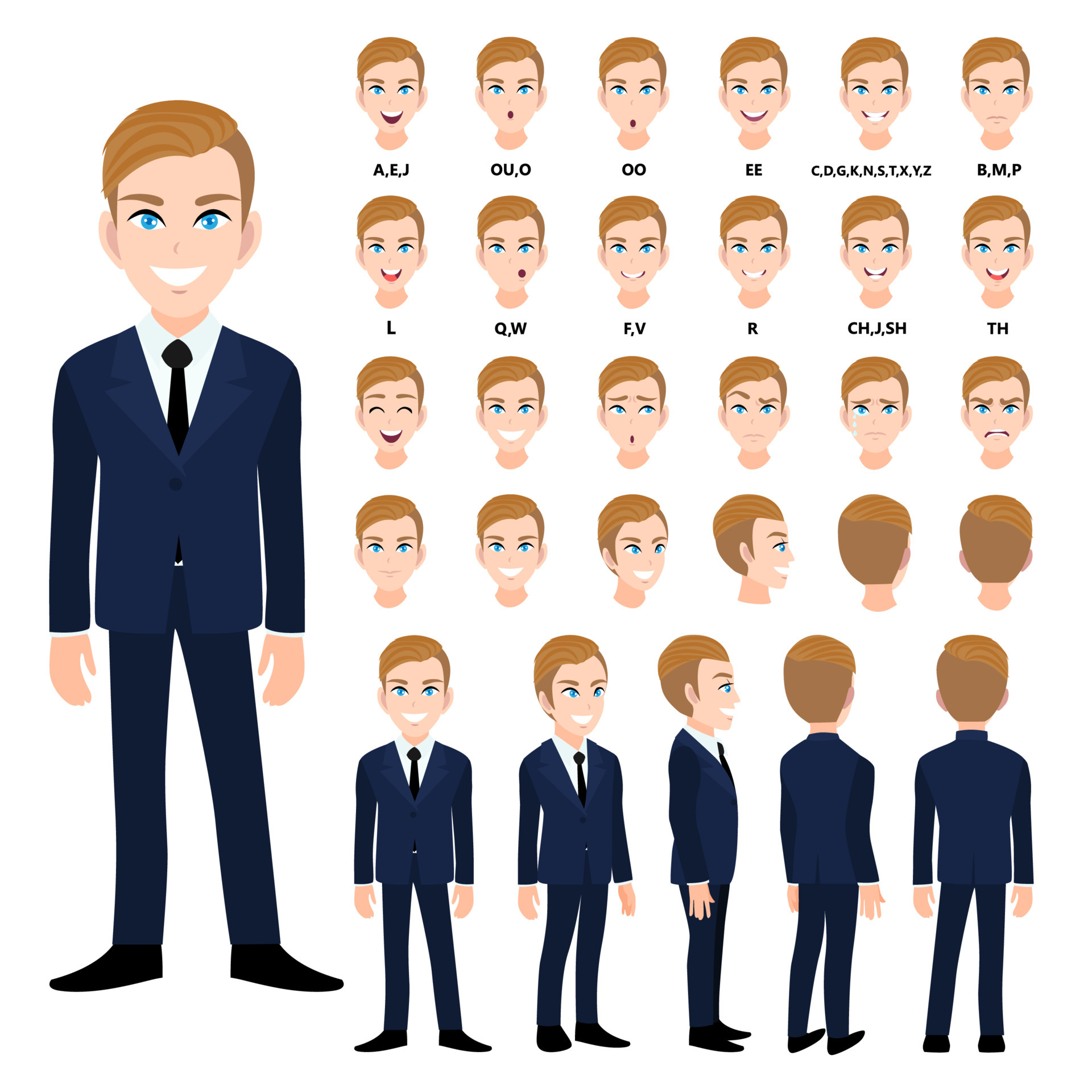 Cartoon character with business man in suit for animation. Front, side, back, 3-4 view character. Separate parts of body. Flat vector illustration. 4685182 Vector Art at Vecteezy Cartoon character with business man in suit for animation. Front, side, back, 3-4 view character. Separate parts of body. Flat vector illustration. 4685182 Vector Art at Vecteezy