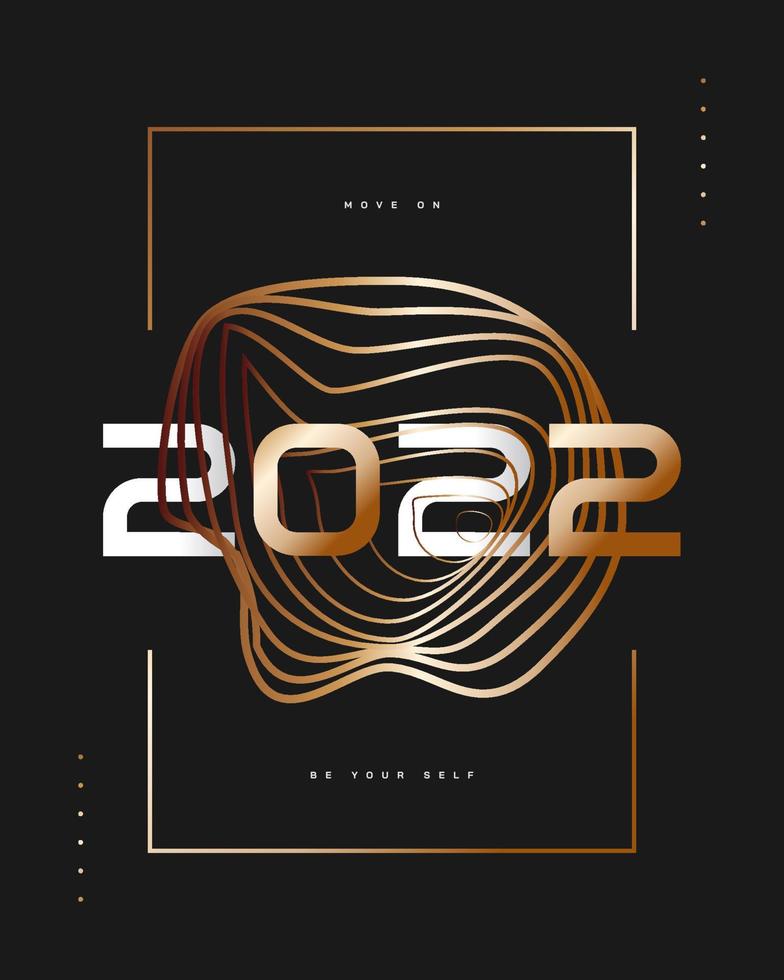 Elegant Happy New Year 2022 Poster Design in Black and Gold Style. New Year Celebration Design Template for Flyer, Poster, Brochure, Card, Banner or Postcard vector