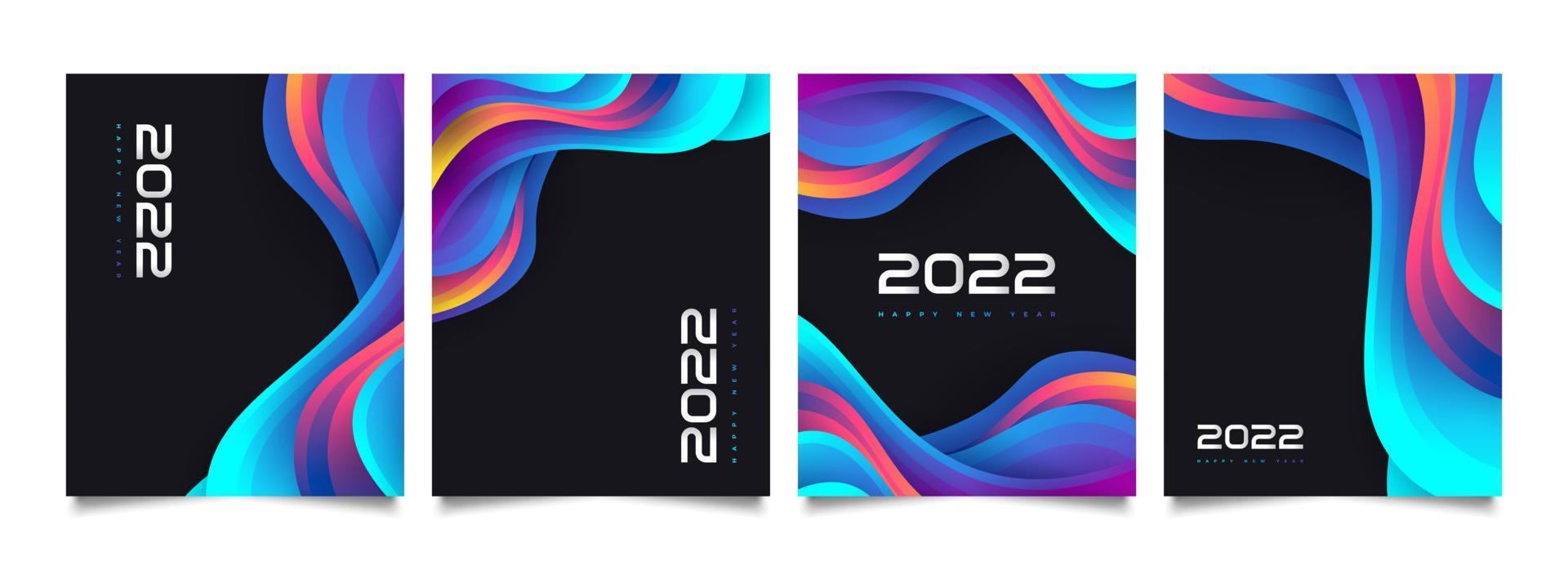 Happy New Year 2022 Poster Set with Colorful Wave Background Design. 2022 Number Design Template. New Year Celebration Design Template for Flyer, Poster, Brochure, Card, Banner or Postcard vector