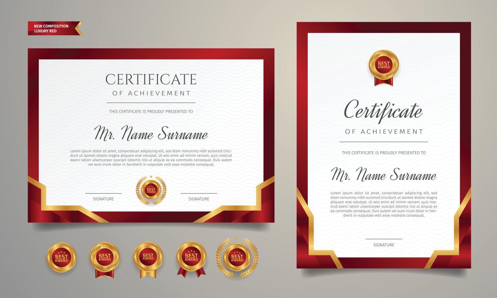 Red and gold certificate of achievement border template vector