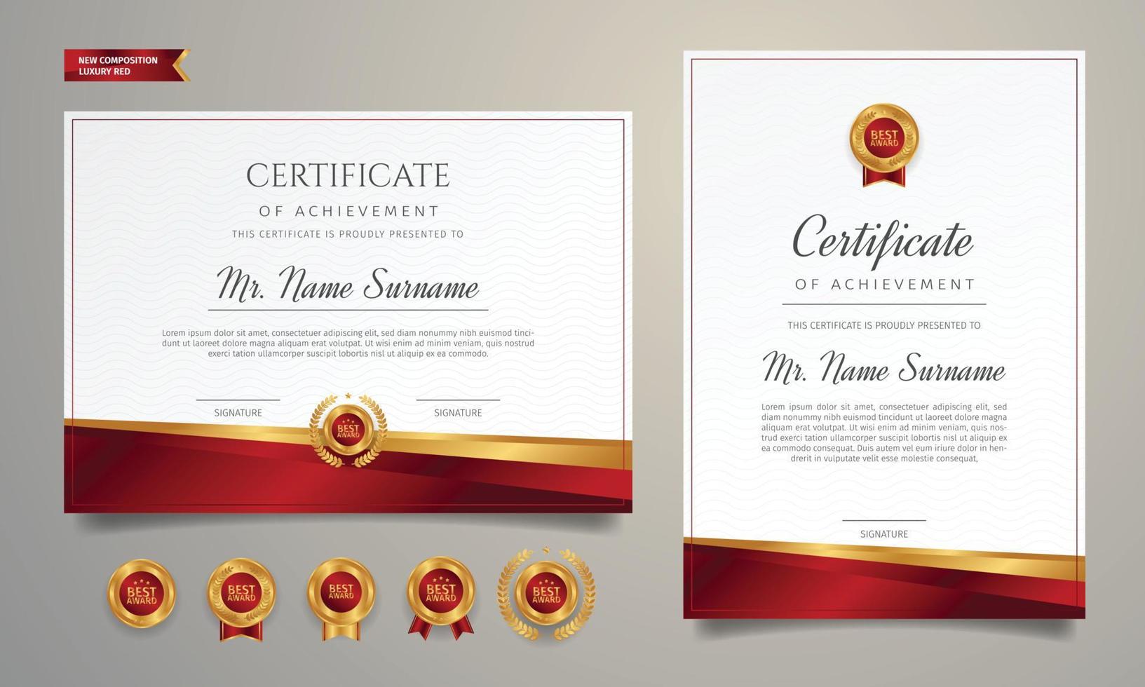 Certificate of award template with badges vector