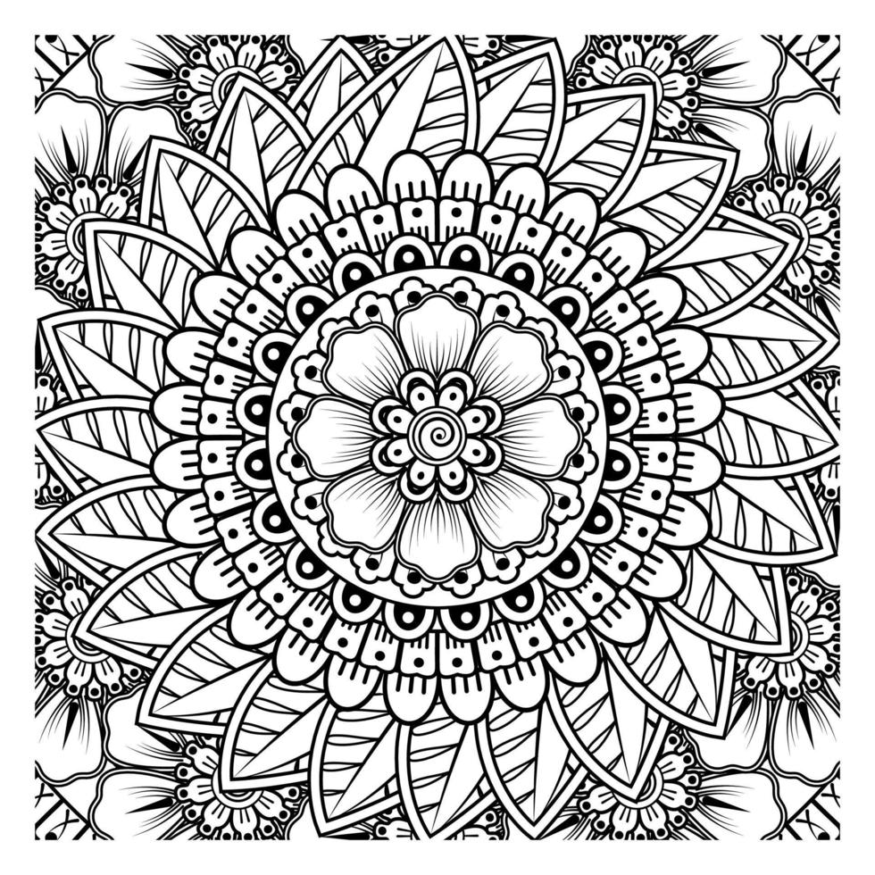 flor mehndi para henna, mehndi, tatuaje, decoración. adorno decorativo en estilo étnico oriental, adorno de doodle, dibujo a mano de contorno. página de libro para colorear. vector