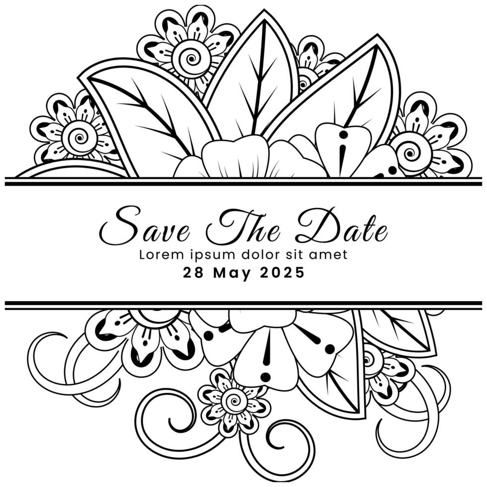 Save the date with mehndi flower. decoration in ethnic oriental, doodle ornament. vector