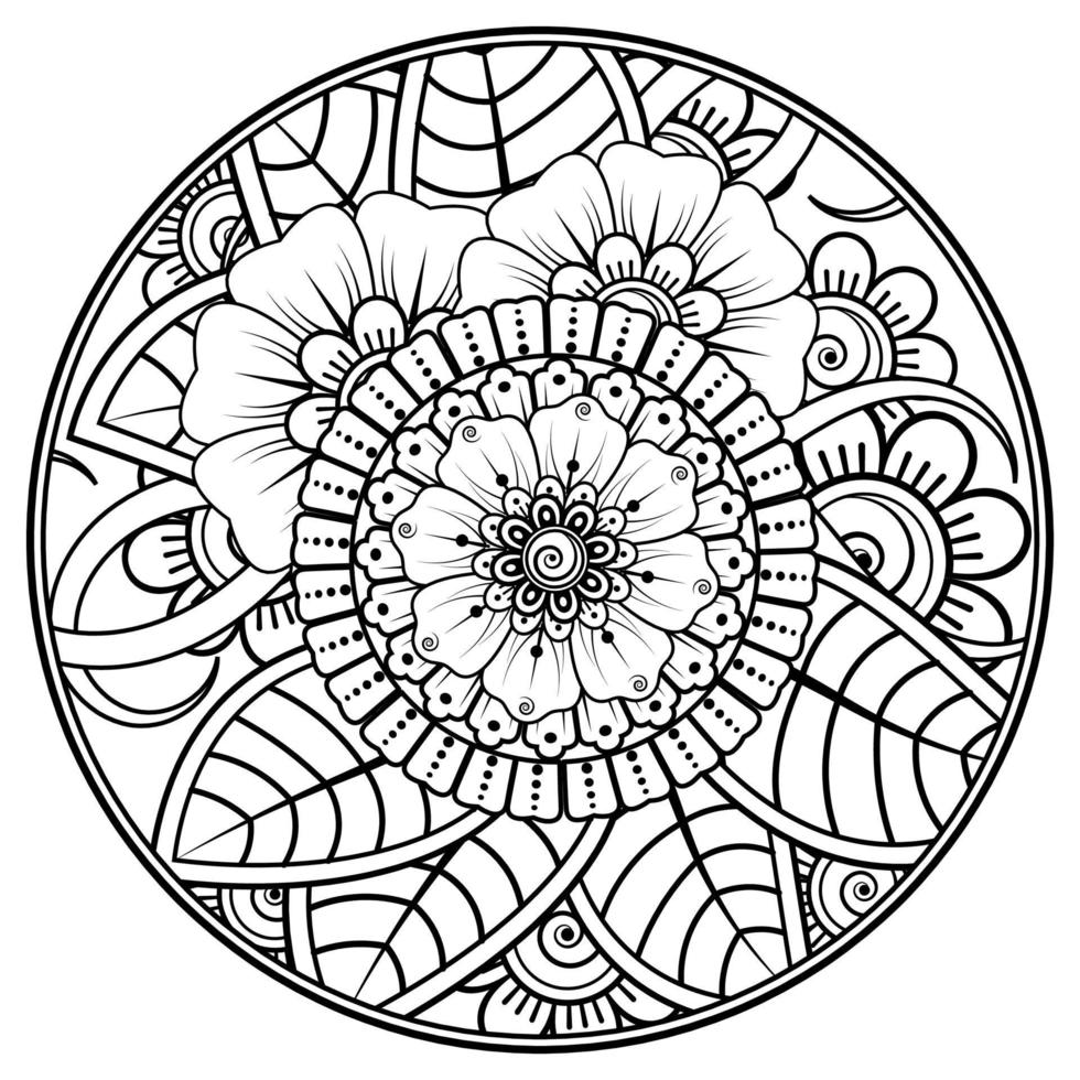 Mehndi flower for henna, mehndi, tattoo, decoration. Decorative ornament in ethnic oriental style, doodle ornament, outline hand draw. Coloring book page. vector