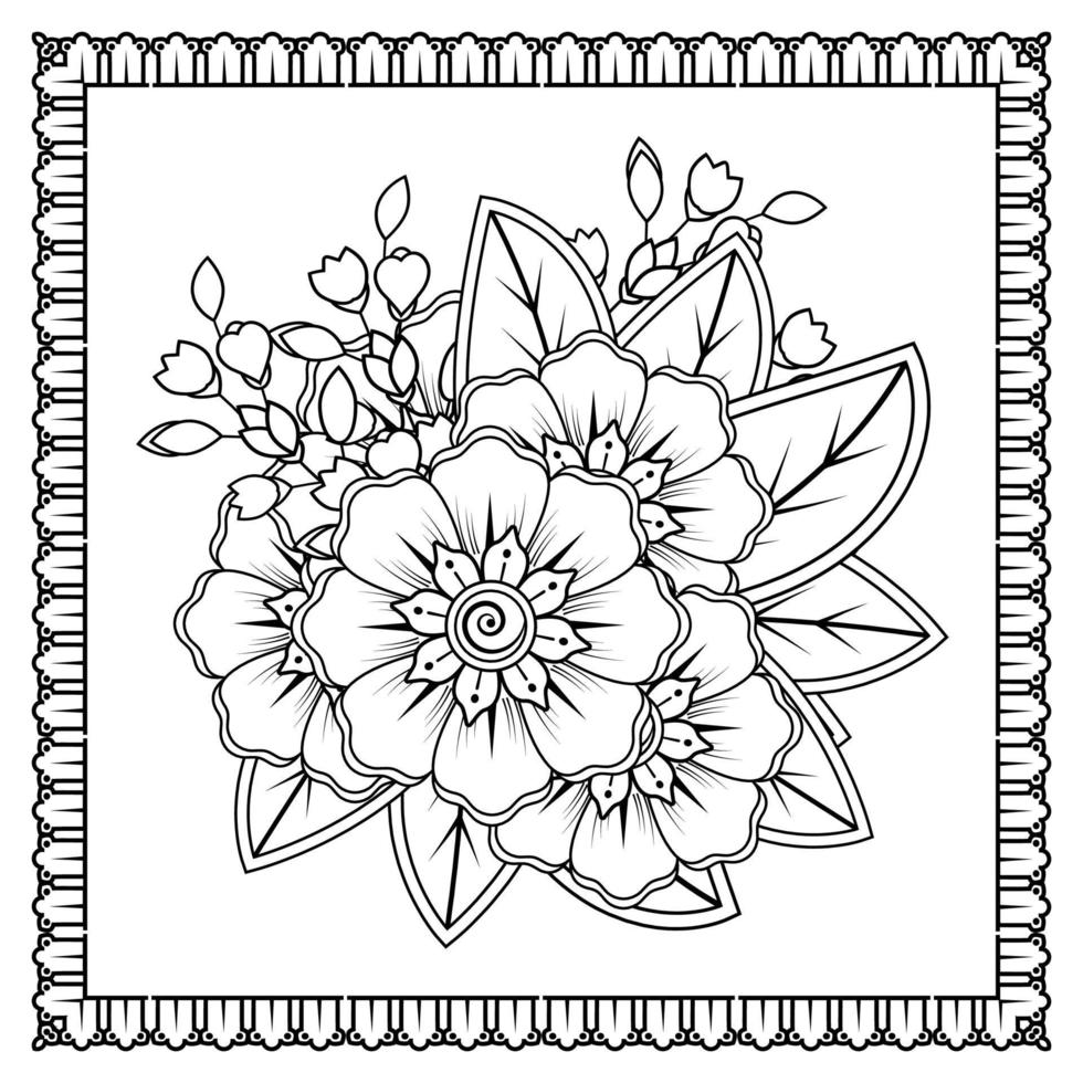 Mehndi flower for henna, mehndi, tattoo, decoration. Decorative ornament in ethnic oriental style, doodle ornament, outline hand draw. Coloring book page. vector