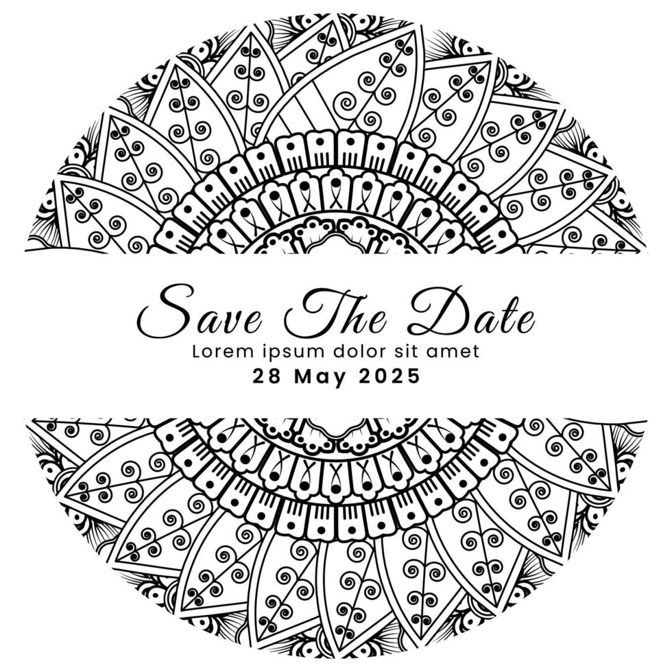 Save the date with mehndi flower. decoration in ethnic oriental, doodle ornament. vector
