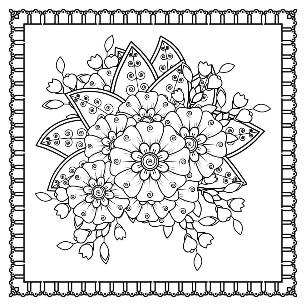 Mehndi flower for henna, mehndi, tattoo, decoration. Decorative ornament in ethnic oriental style, doodle ornament, outline hand draw. Coloring book page. vector