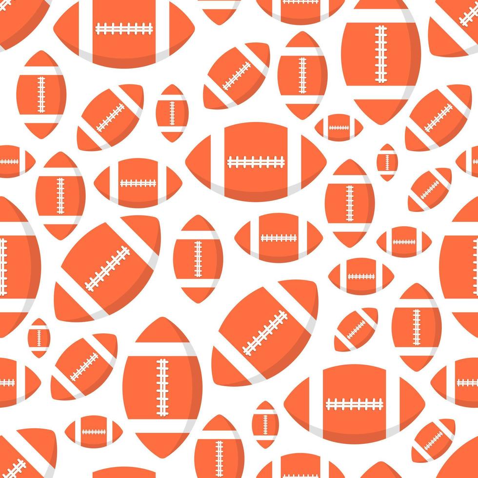 Seamless pattern with orange rugby or american football balls flat style design vector illustration isolated on white background. Rugby - popular sport game and ball - symbol of it.