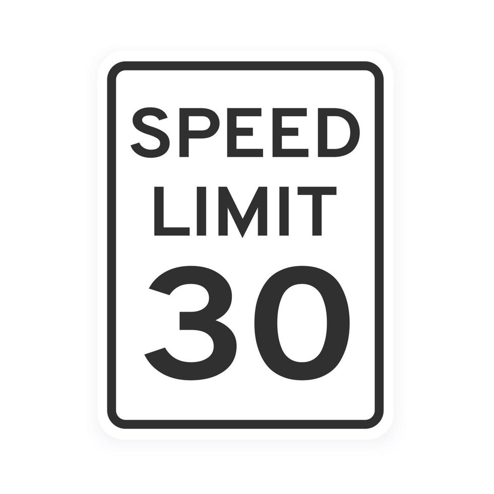 Speed limit 30 road traffic icon sign flat style design vector illustration isolated on white background.