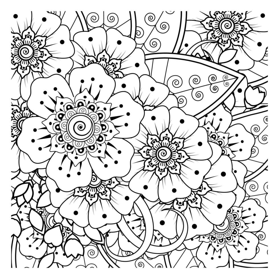 Mehndi flower for henna, mehndi, tattoo, decoration. Decorative ornament in ethnic oriental style, doodle ornament, outline hand draw. Coloring book page. vector